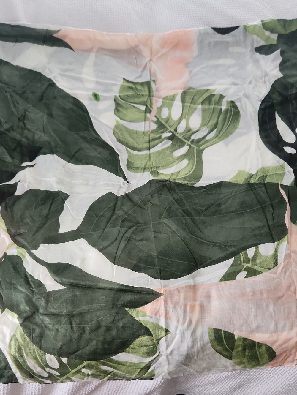 Tropical Leaf Print Scarf/Sarong with Soft Pink Accents